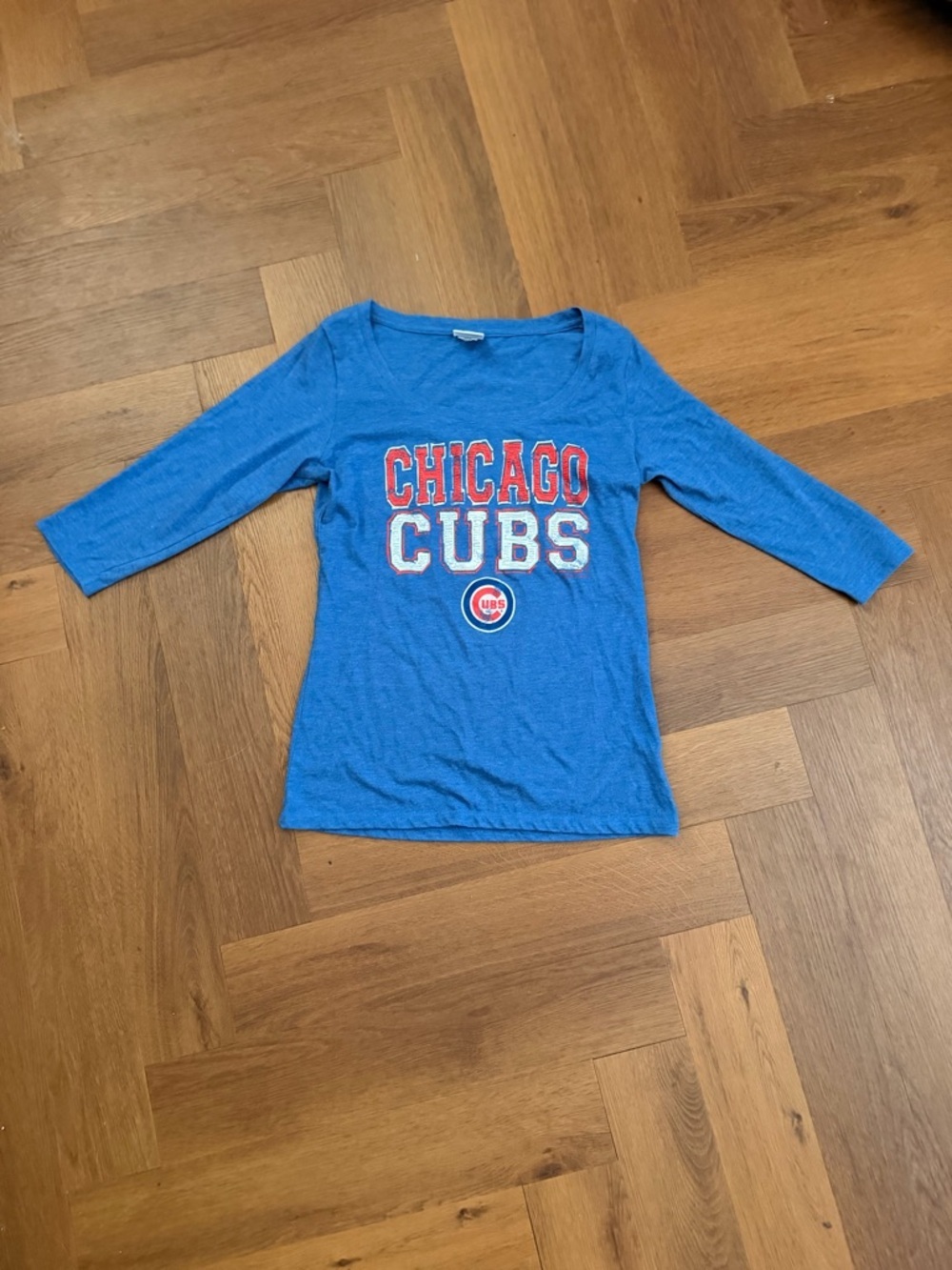 Chicago Cubs 3/4 Sleeve Tee Women’s Large Blue MLB Baseball Graphic Shirt